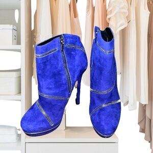 Colin Stuart Size 9B Booties Zipper Violet Blue Platform Stiletto Boots Cocktail